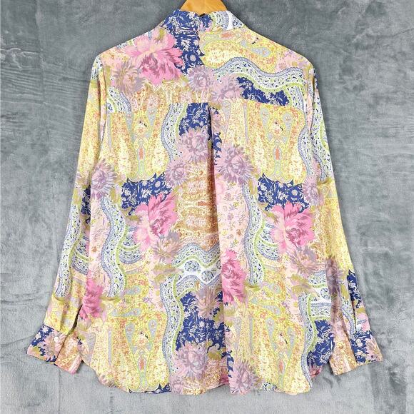 Rose & Olive Top Medium Paisley Button‎ Up Floral Patchwork Retro Career Office - Picture 8 of 8